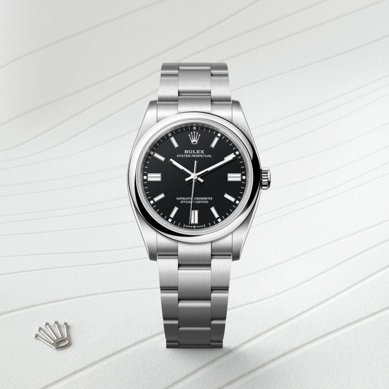 rolex oyster perpetual in oystersteel, m126000-0014 - watch with background color - ben bridge