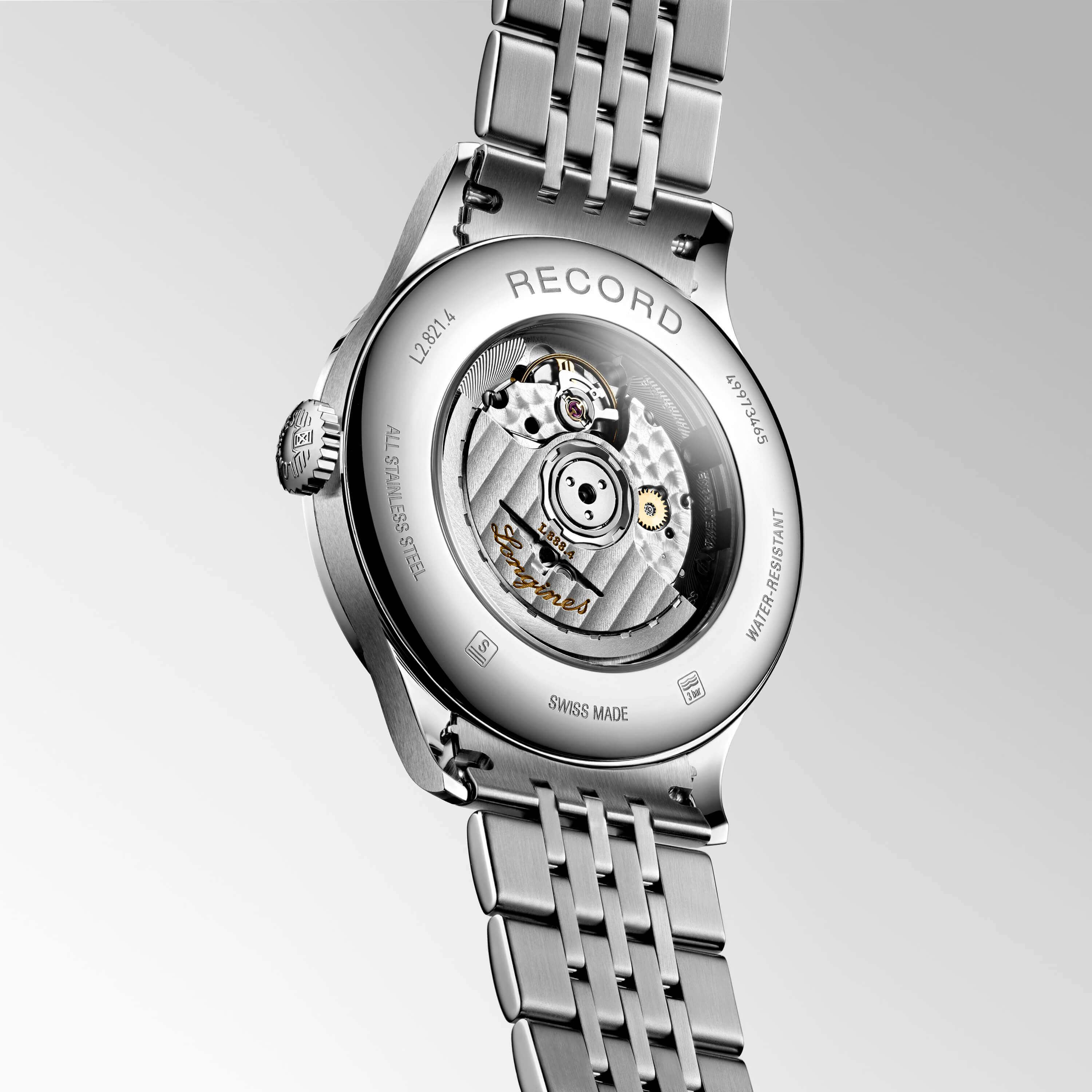 Longines Record Chronometer Watch White Dial Steel Bracelet, 40mm