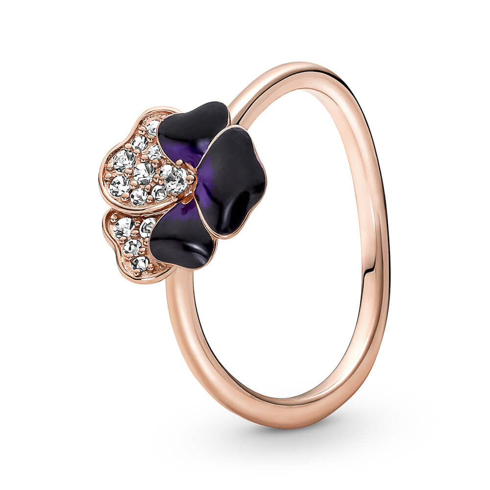 Pandora Deep Purple Pansy Flower Enamel 