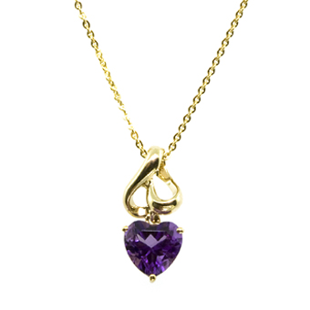 Amethyst Heart Pendant 14K