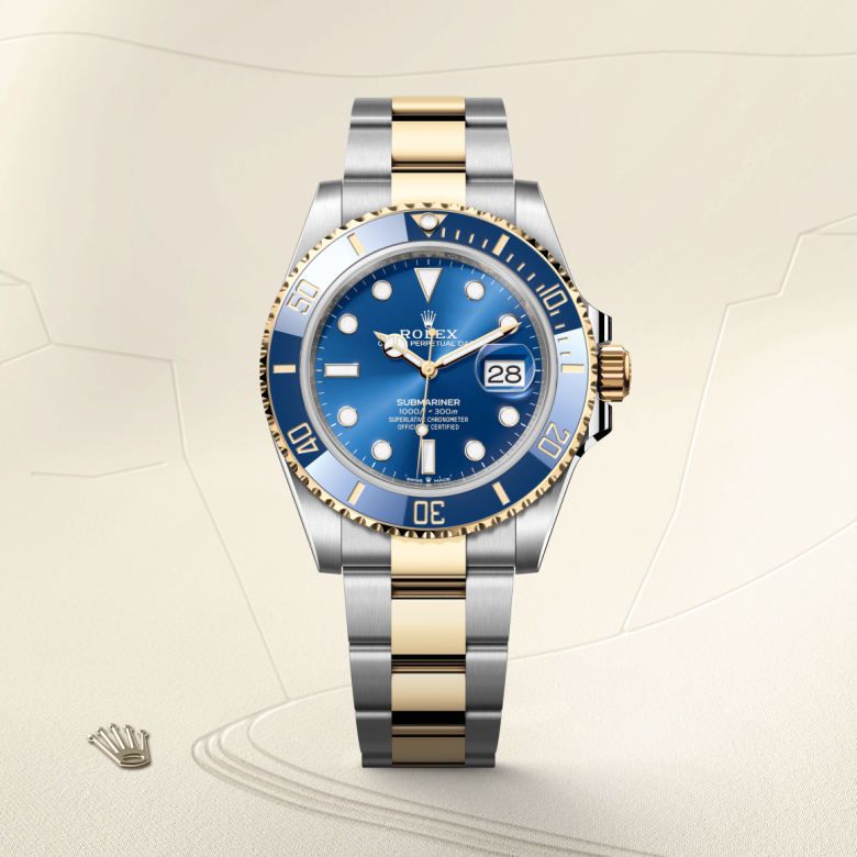 rolex submariner in yellow rolesor - combination of oystersteel and yellow gold, m126613lb-0002 - watch with background color - ben bridge