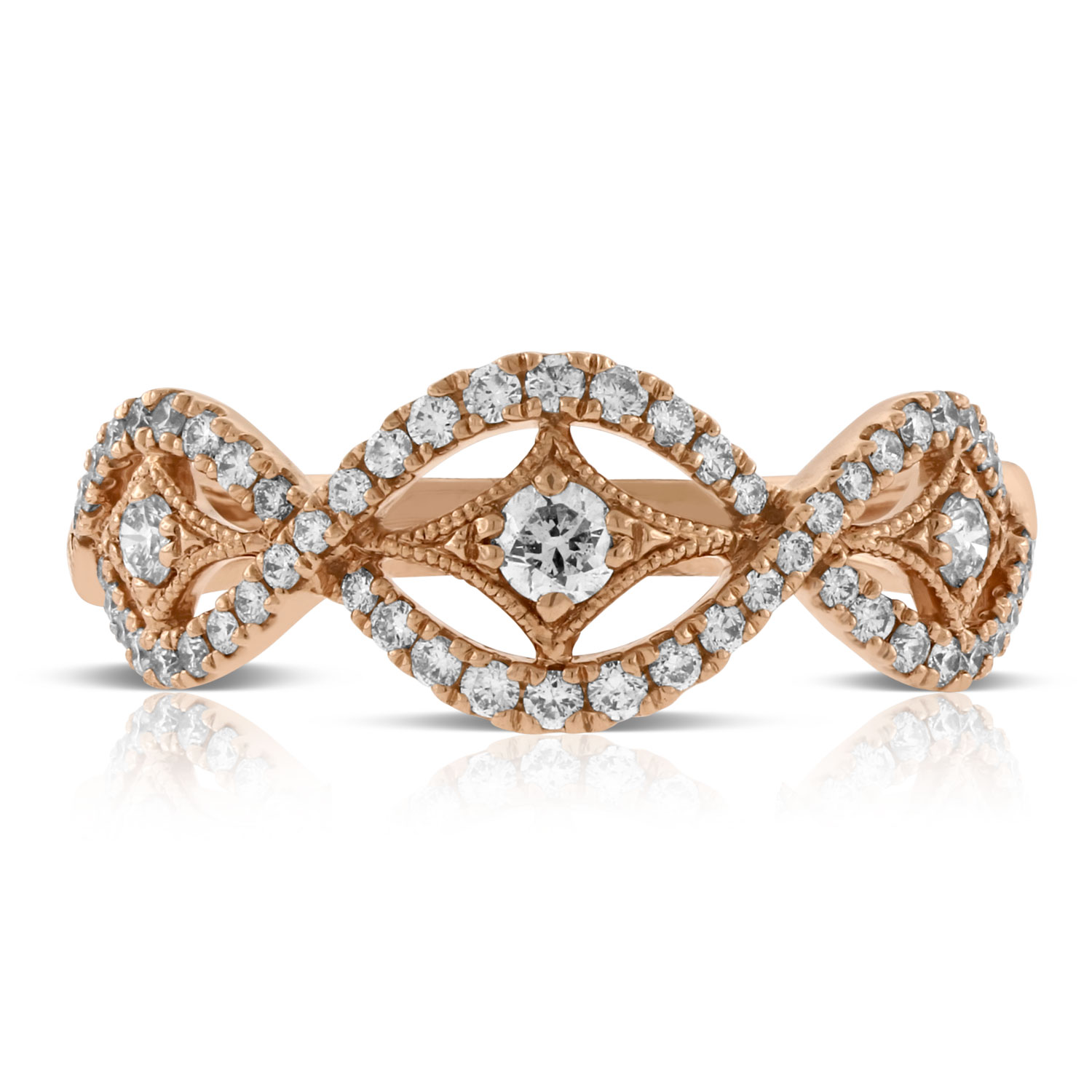 Rose Gold Diamond Wave Ring 14K
