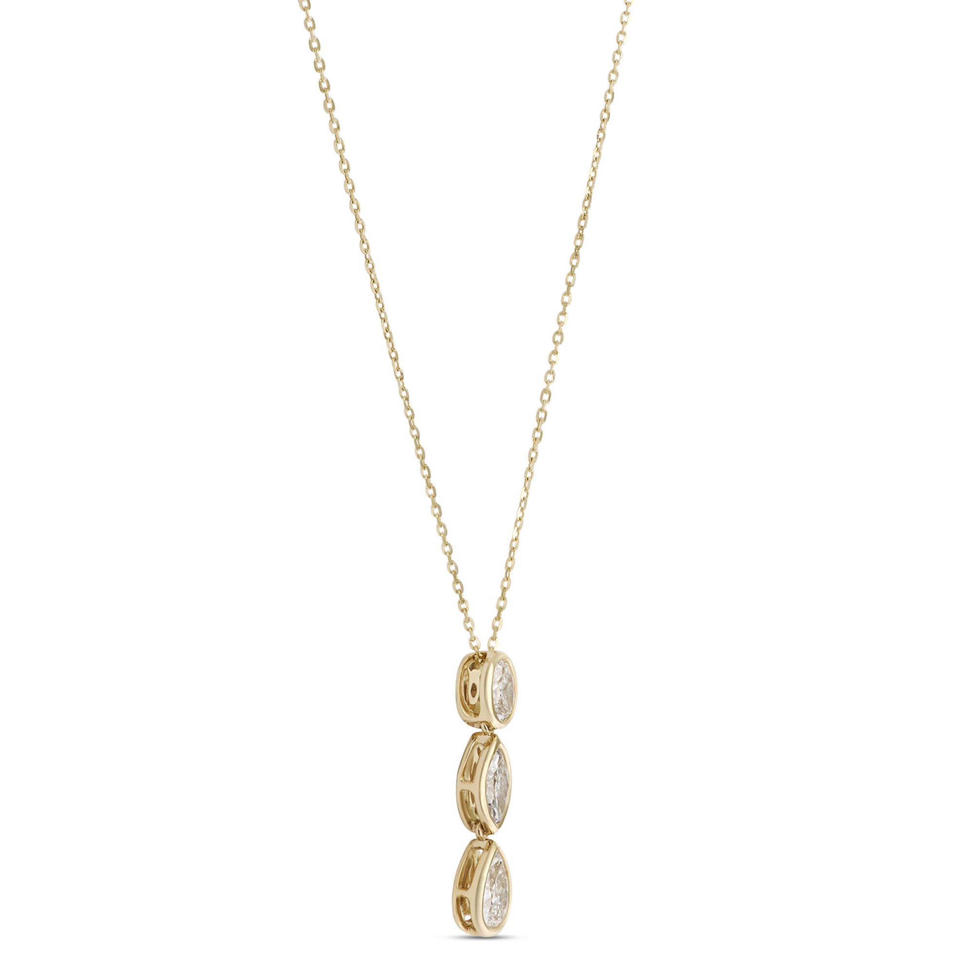 Oval, Marquise and Pear Shaped Diamond Necklace, 14K Yellow Gold