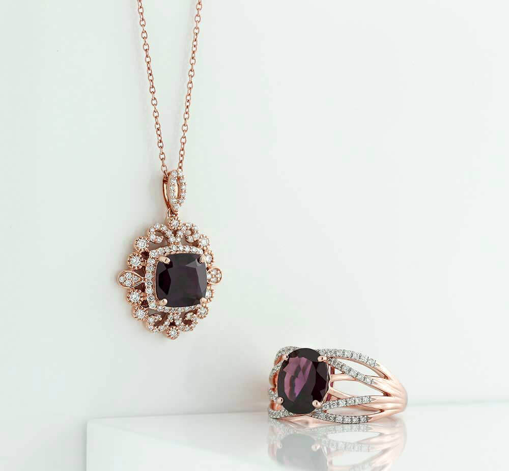 Rose Gold Garnet & Diamond Ring 14K