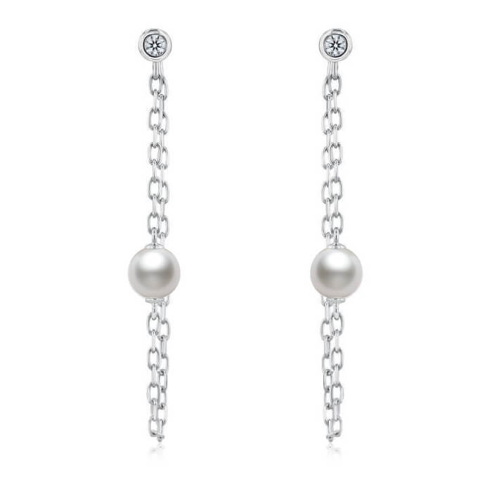 Mikimoto Akoya Cultured Pearl & Diamond Drop Earrings 18K
