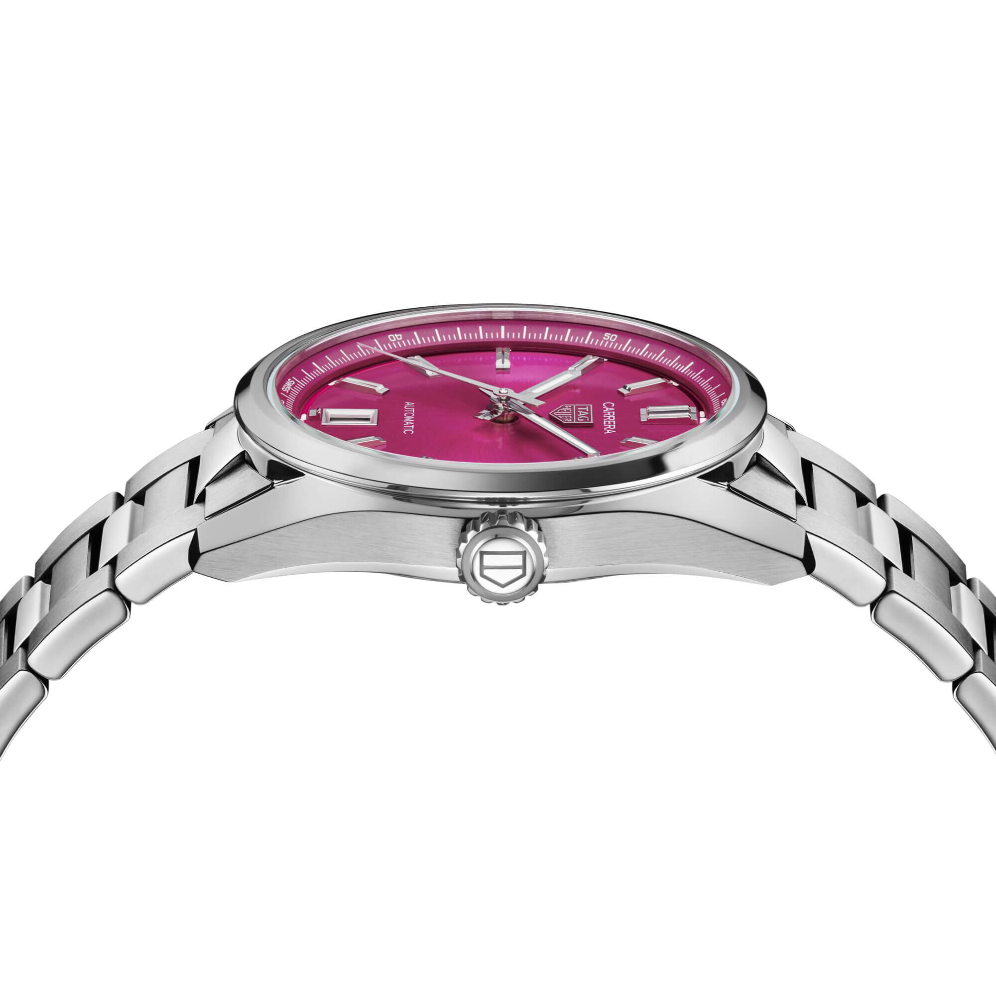 TAG Heuer Carrera Date Watch Pink Dial Steel Bracelet, 36mm