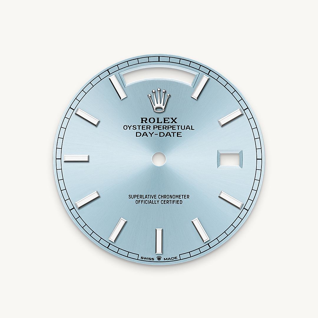 rolex day-date in platinum, m228236-0018 - ice-blue dial - ben bridge