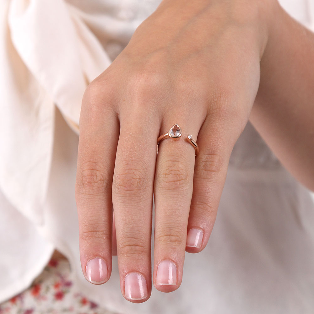 Rose Gold Morganite & Diamond Open Shank Ring 14K