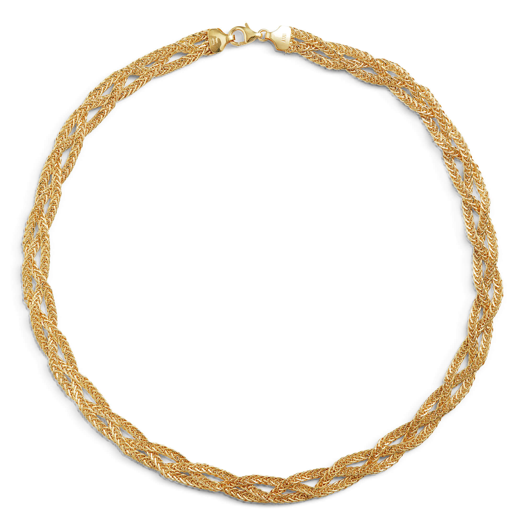 Toscano 3 Row Wheat Interlocking Necklace, 14K Yellow Gold