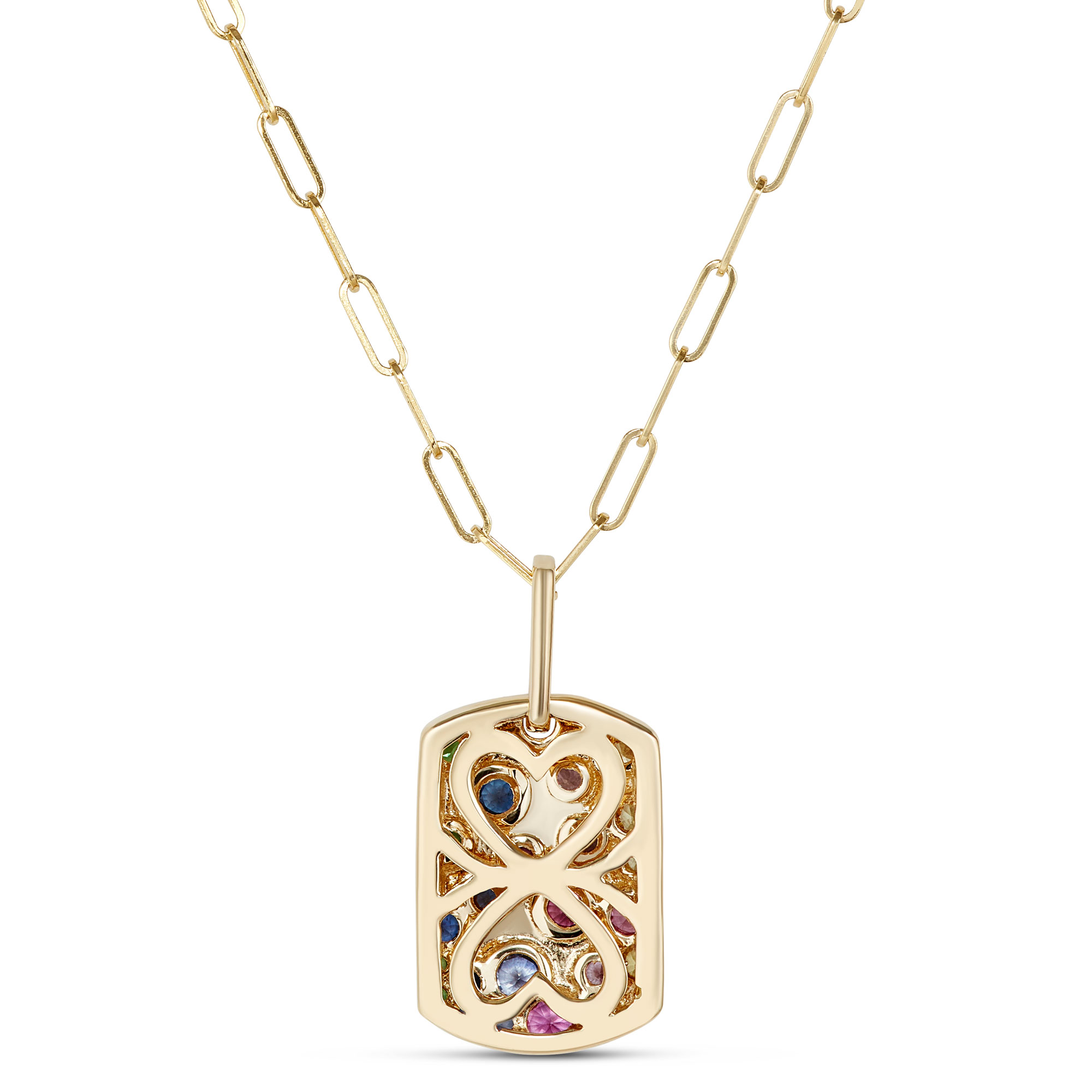 Confetti Sapphire and Tsavorite Dogtag Pendant, 14K Yellow Gold