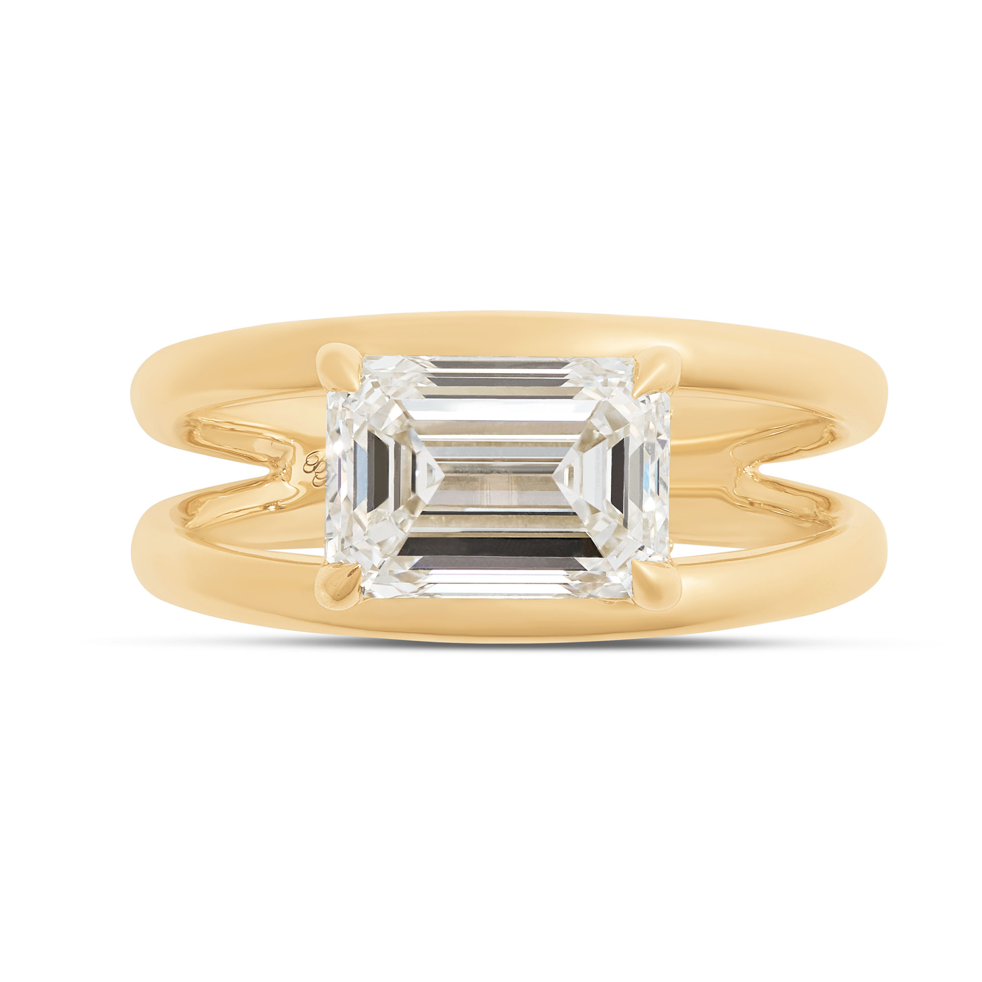 Bella Ponte Split Shank Emerald Cut Diamond Engagement Ring, 14K Yellow Gold