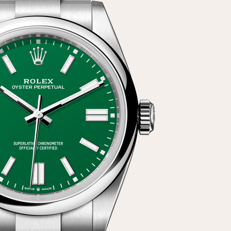 rolex oyster perpetual in oystersteel, m134300-0004 - watch dial - ben bridge