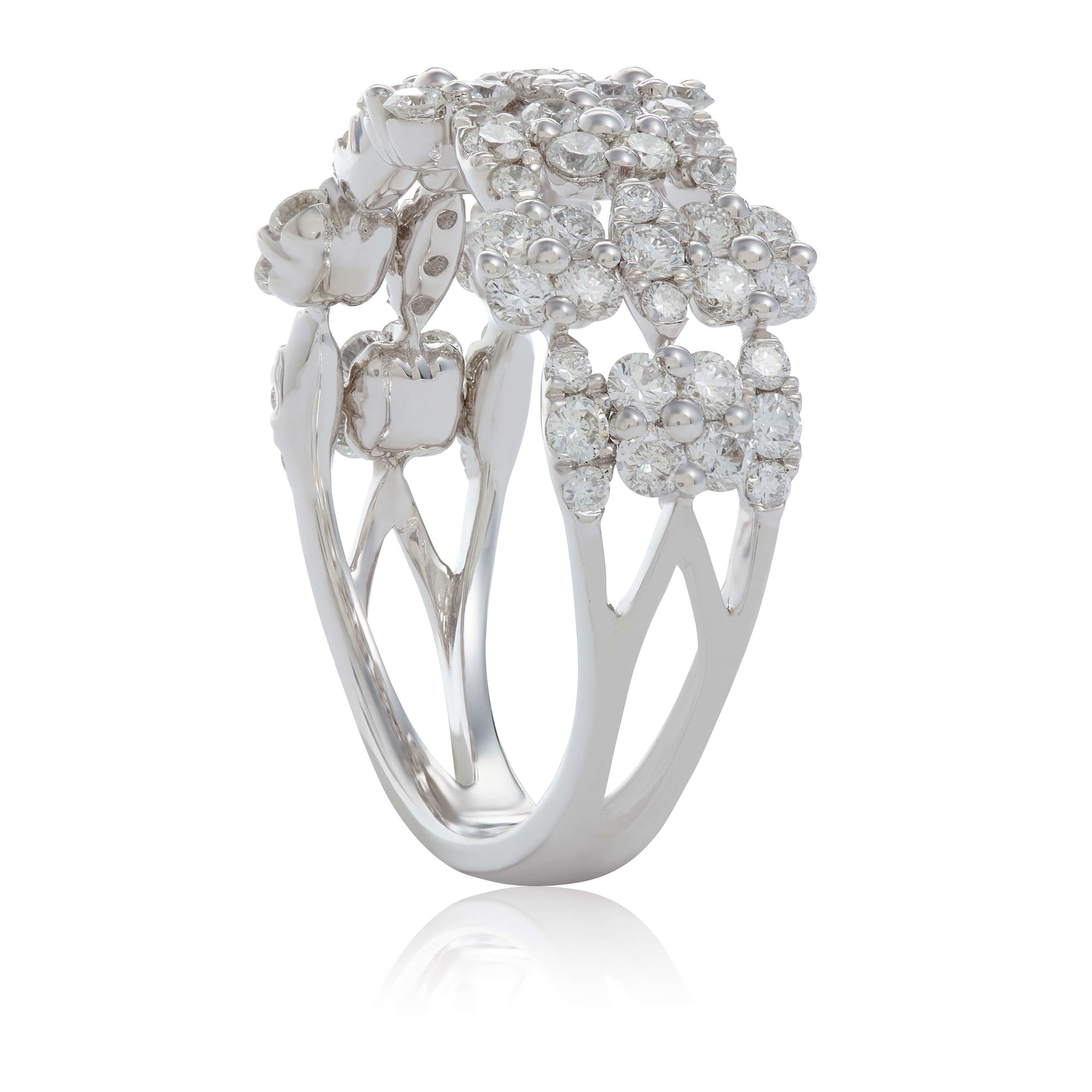 Cushion & Marquise Shaped Diamond Cluster 3-Row Band 14K