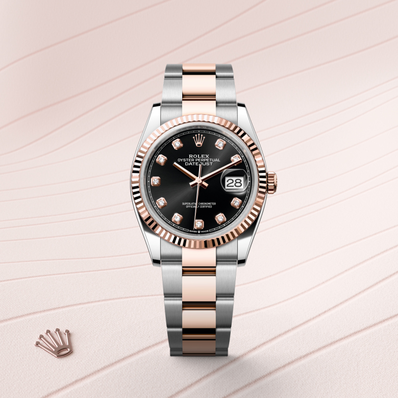 rolex datejust in everose rolesor - combination of oystersteel and everose gold, m126231-0020 - watch with background color - ben bridge