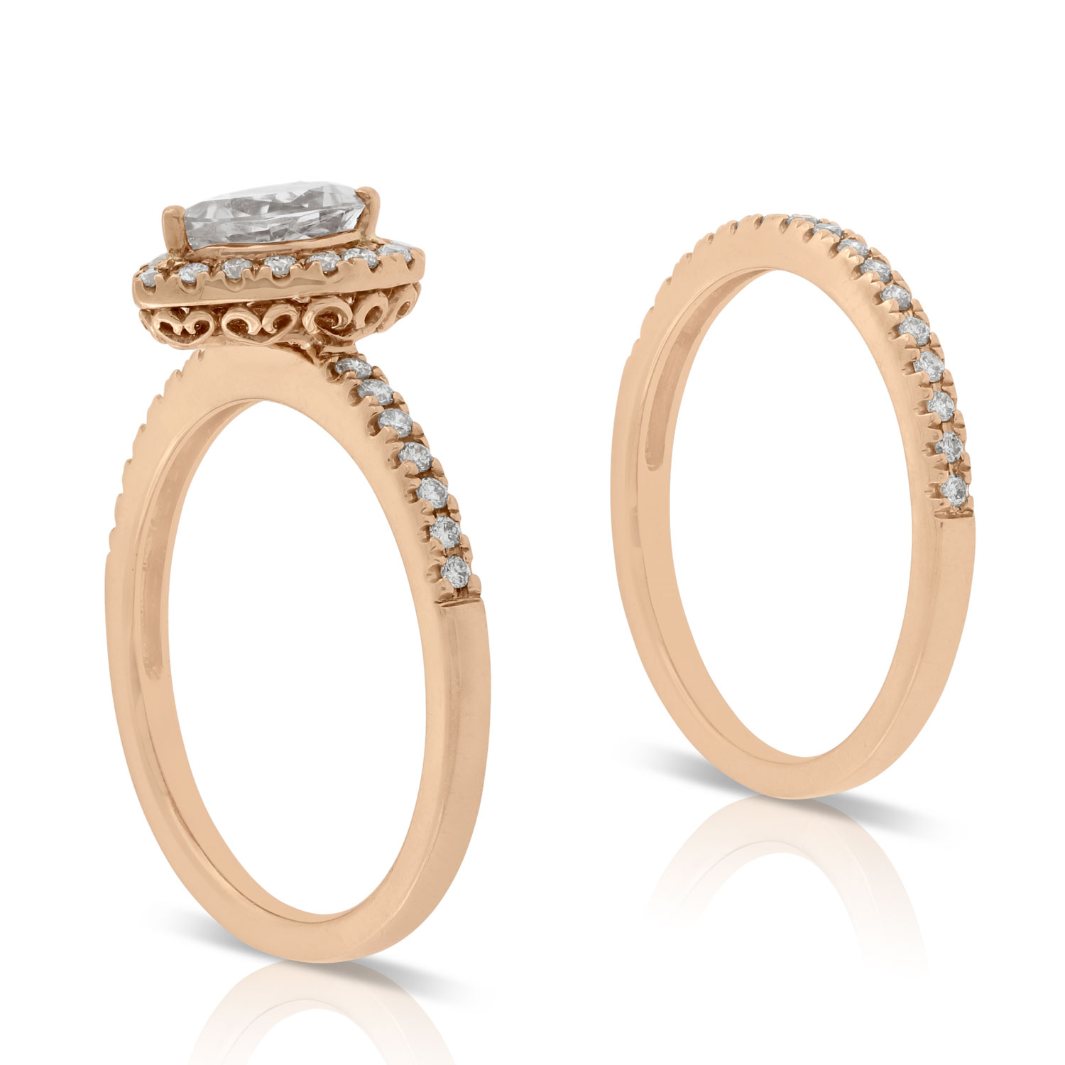 Rose Gold Morganite & Diamond Bridal Set 14K