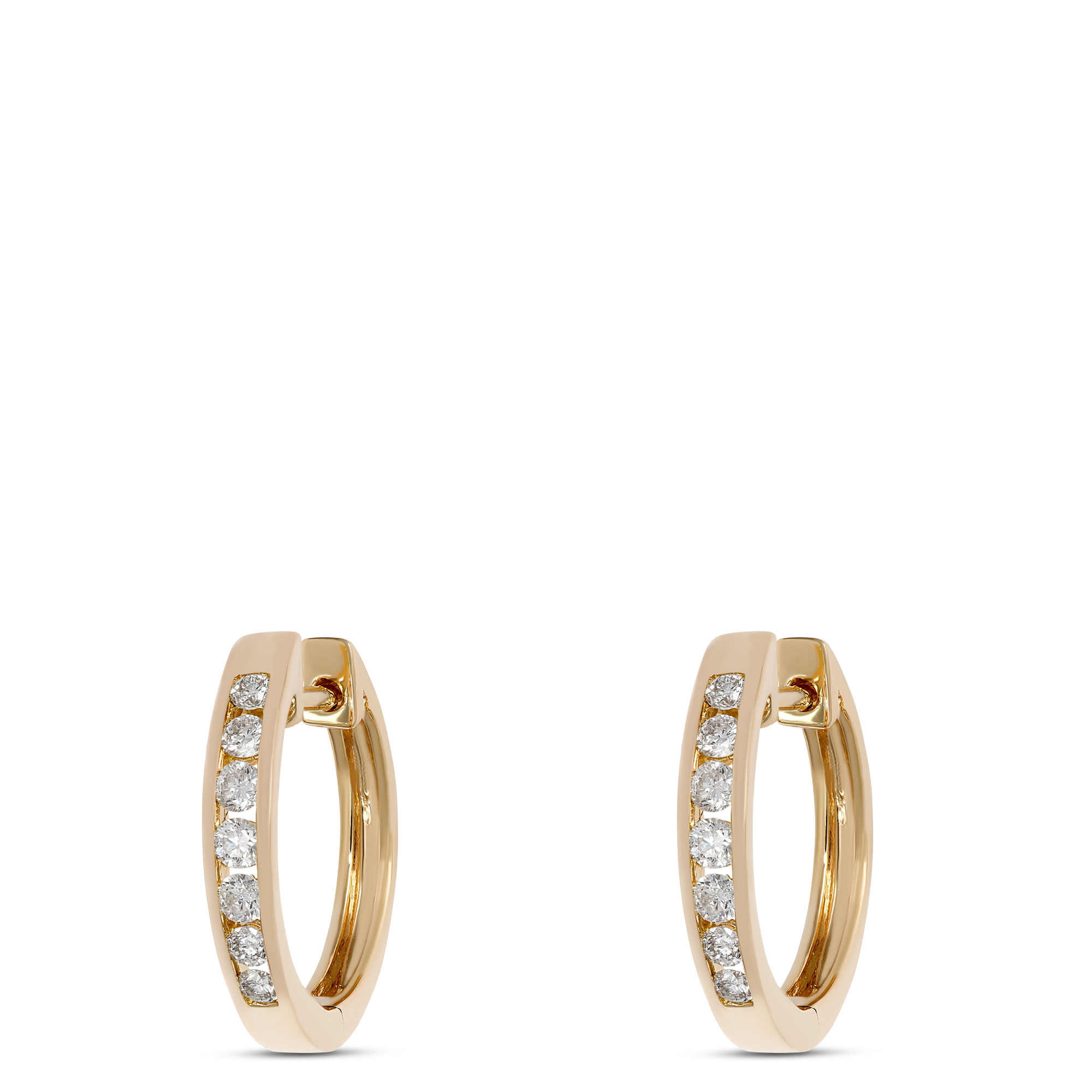 15MM Flush Set Diamond Hoops, 14K Yellow Gold