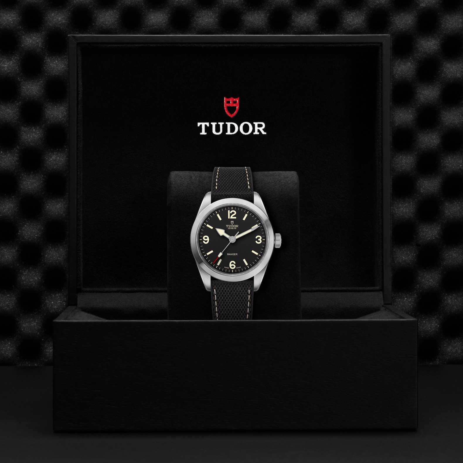 TUDOR Ranger Watch Black Dial Black Rubber Strap, 39mm