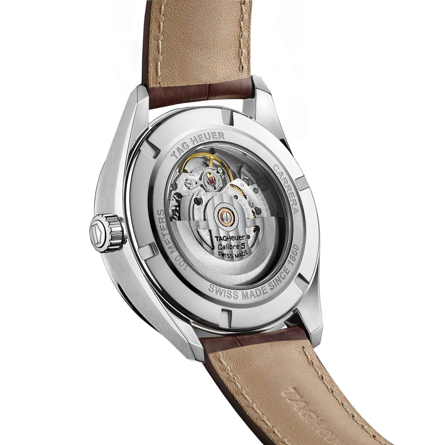 TAG Heuer Carrera Calibre 5 Auto Silver Leather Watch, 41mm