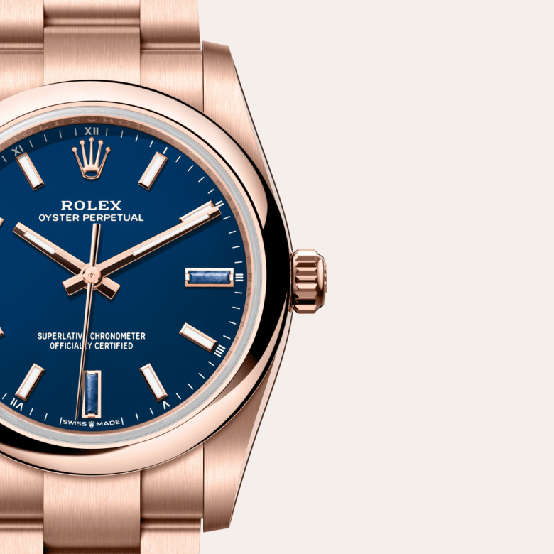 rolex oyster perpetual in 18 ct everose gold, m124205-0002 - watch dial - ben bridge