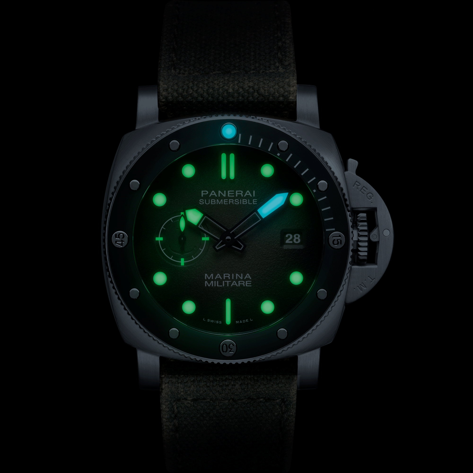 Panerai Submersible Marina Militare Green Dial Watch, 44mm