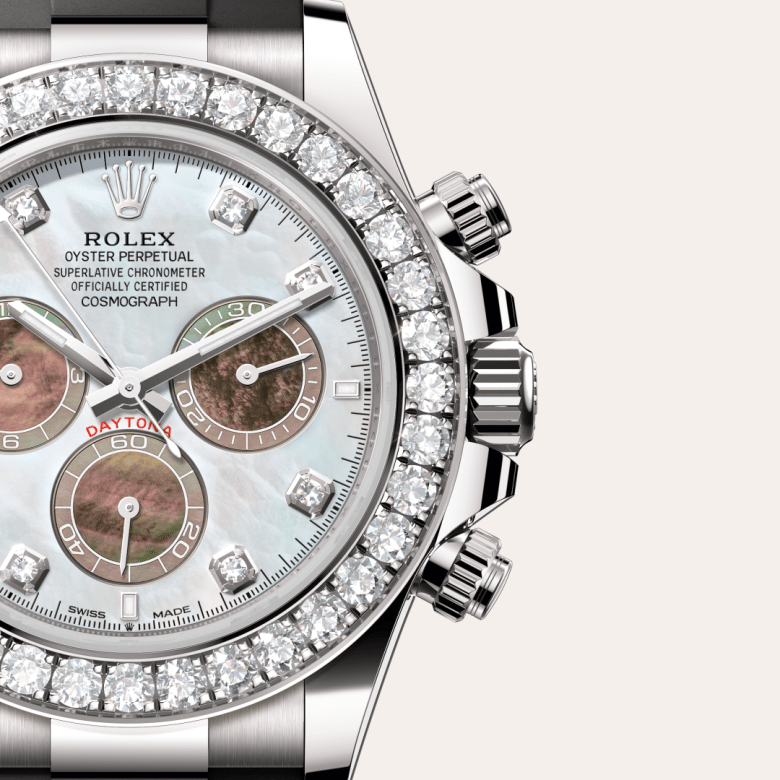 rolex cosmograph daytona in 18 ct white gold, m126589rbr-0001 - watch dial - ben bridge