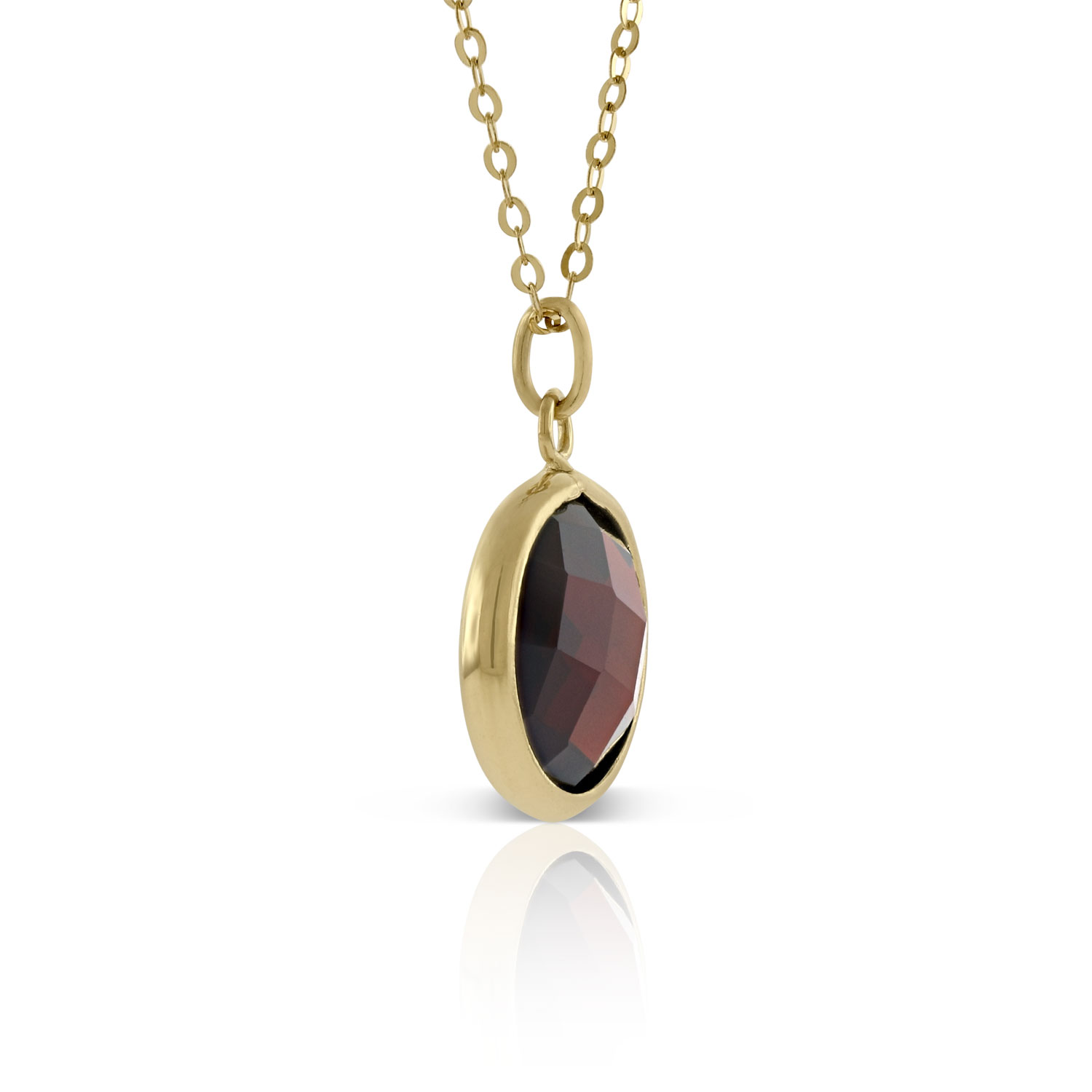 Round Bezel Set Garnet Necklace 14K 