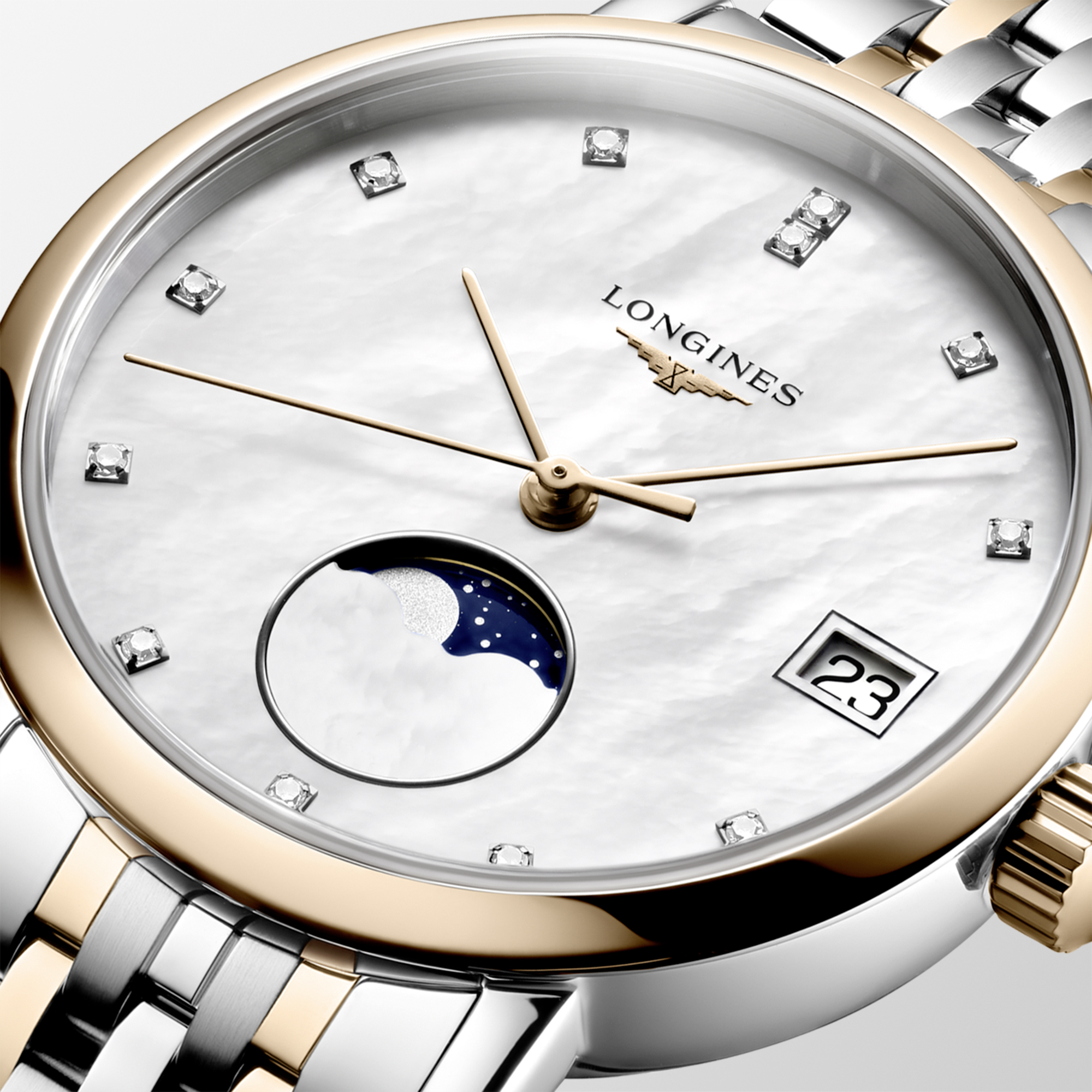 Longines Elegant Collection Moonphase Mother of Pearl Dial Watch, 30mm