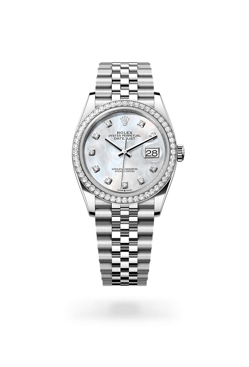 rolex datejust in white rolesor - combination of oystersteel and white gold, m126284rbr-0011 - ben bridge