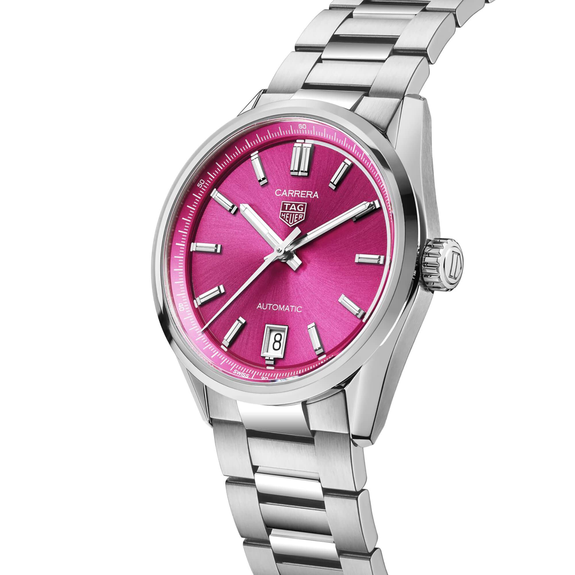 TAG Heuer Carrera Date Watch Pink Dial Steel Bracelet, 36mm