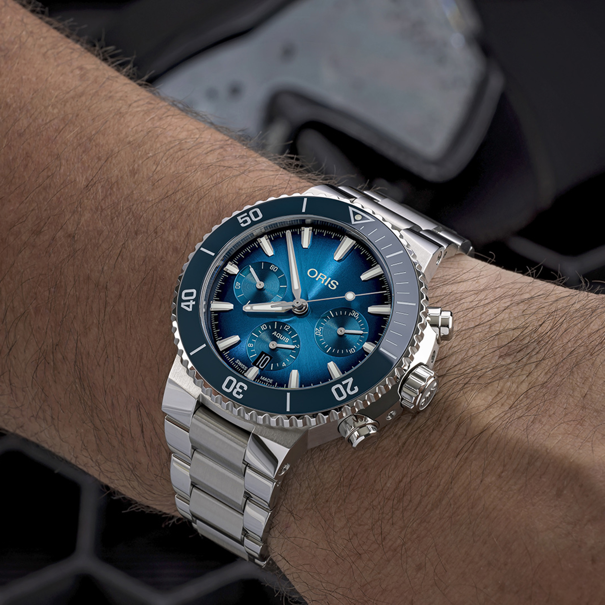 Oris Aquis Chronograph Blue Dial Watch, 43.5mm