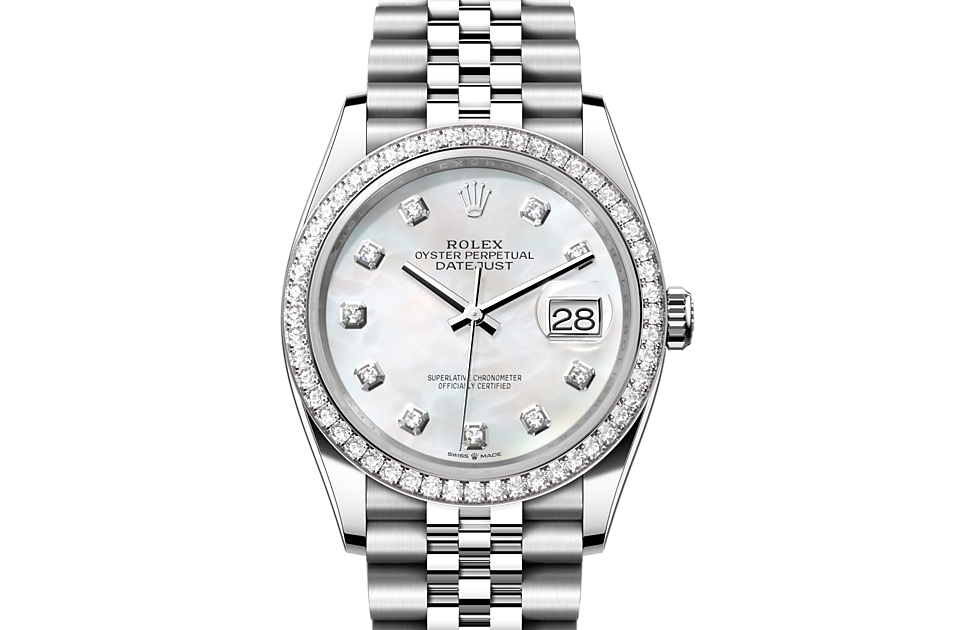 Rolex Datejust 36 Datejust Oyster, 36 mm, Oystersteel, white gold and diamonds - M126284RBR-0011 at Ben Bridge