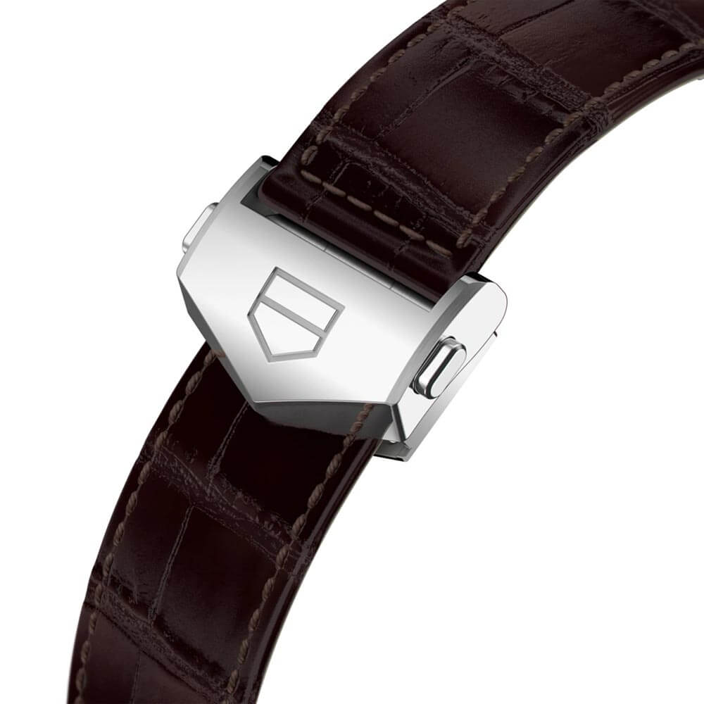 TAG Heuer Carrera Heuer 02 Automatic Mens Silver Leather Chronograph Watch, 42mm