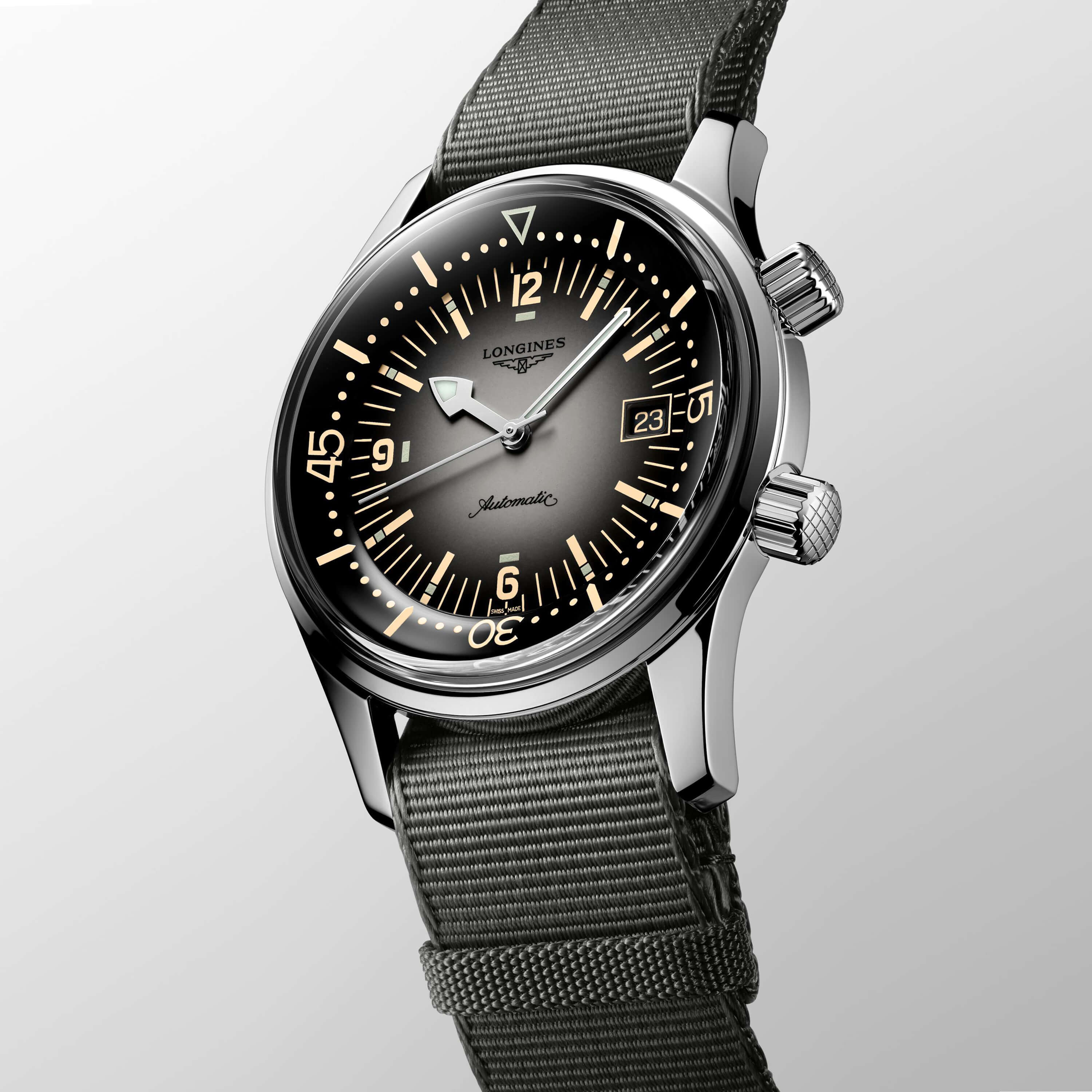 Longines Legend Diver Watch Gray Dial Synthetic Strap, 42mm