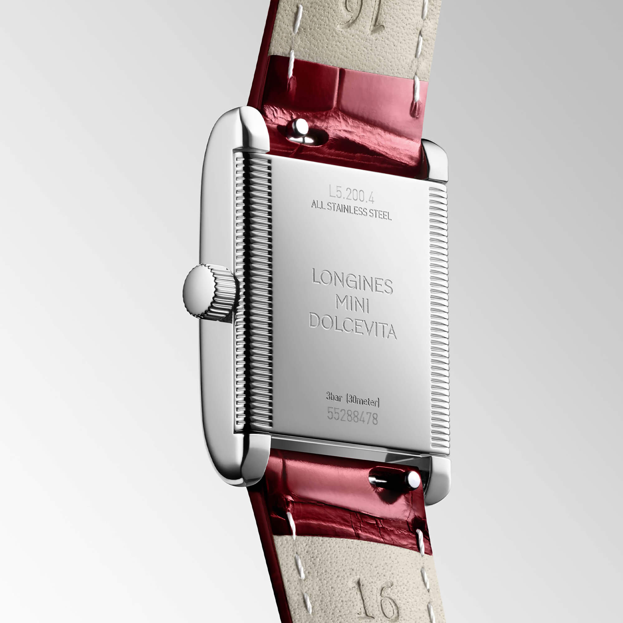 Longines Mini Dolcevita Watch Silver-Tone Dial Red Leather Strap, 29mm
