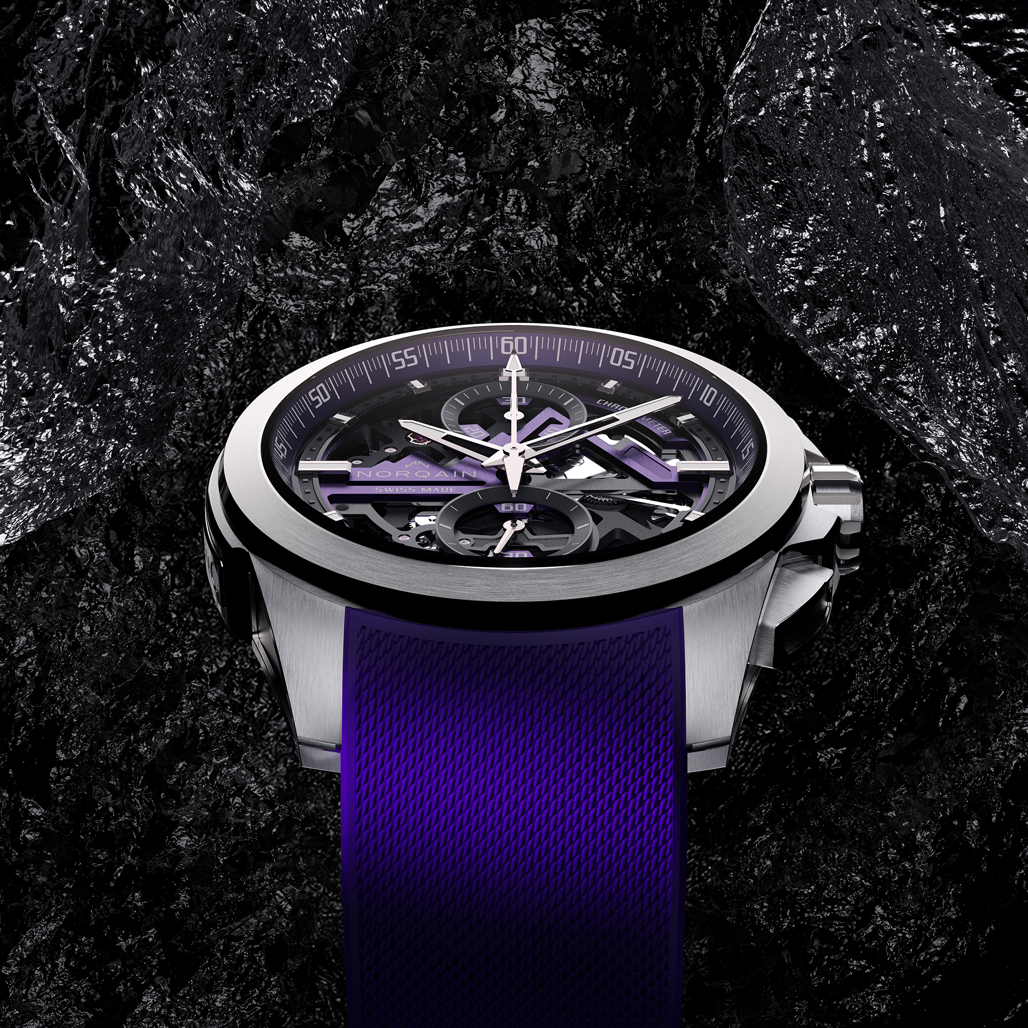 NORQAIN Independence Skeleton Chrono Purple Dial Watch, 42mm