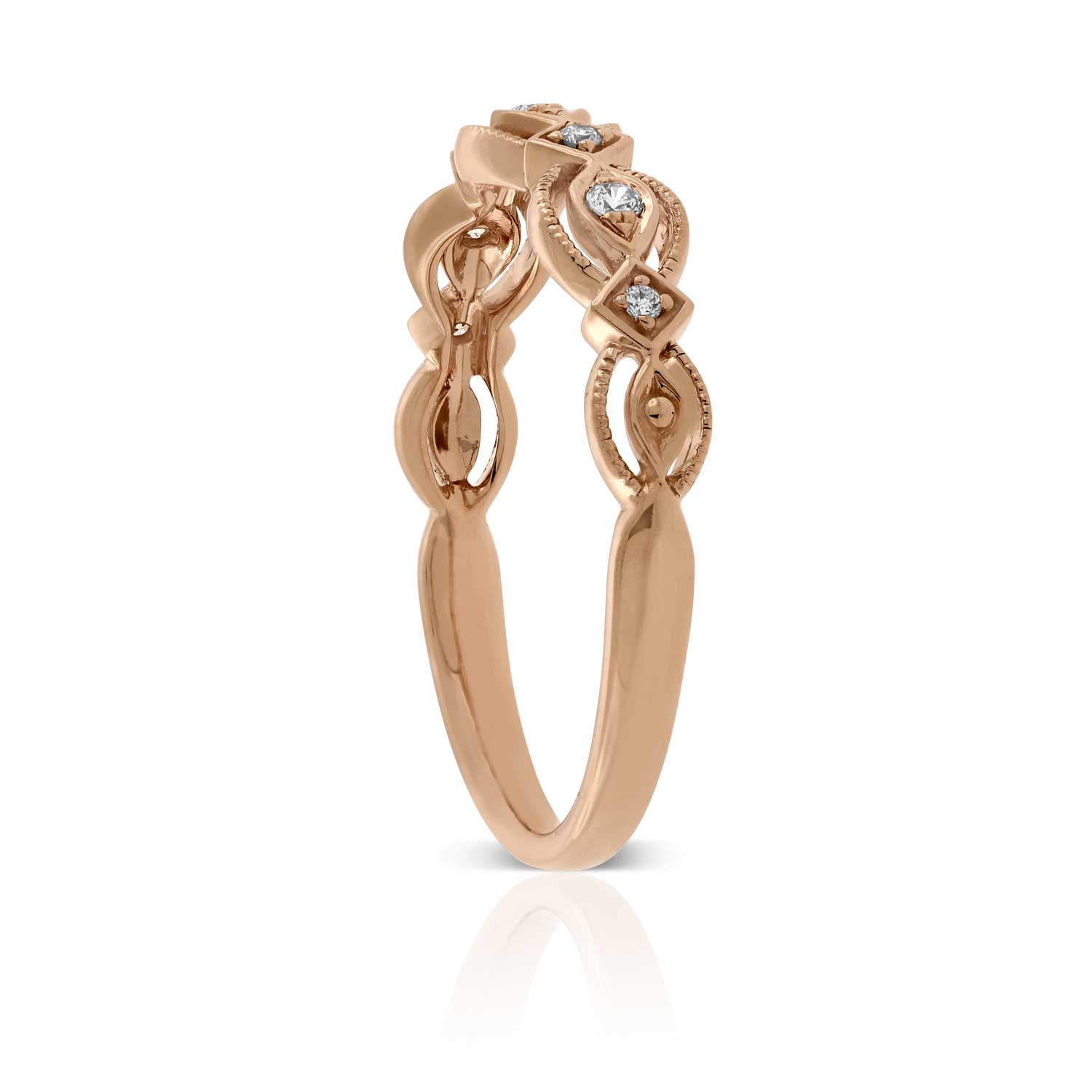 Rose Gold Scalloped Diamond Band 14K