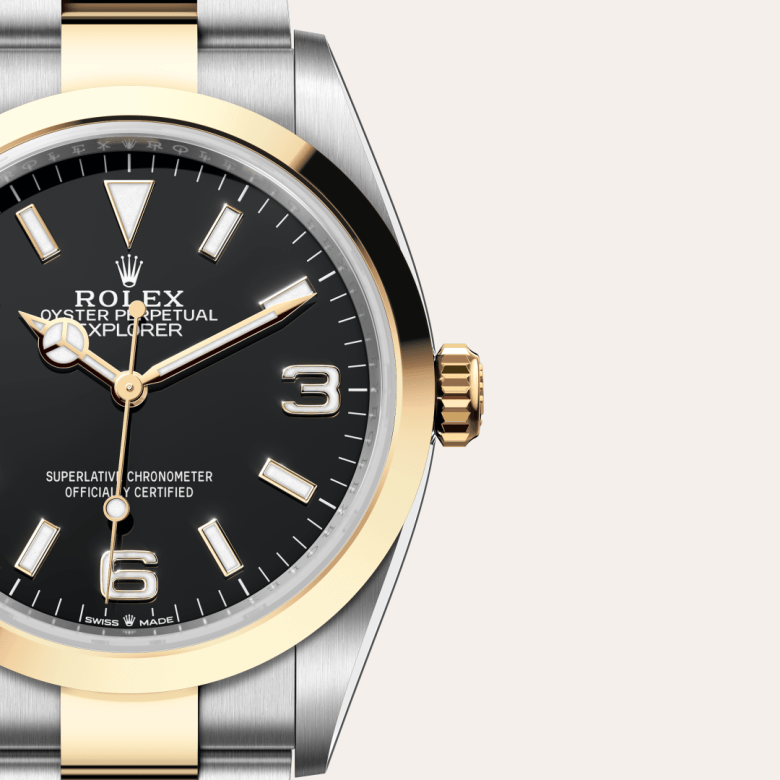 rolex explorer in yellow rolesor - combination of oystersteel and yellow gold, m124273-0001 - watch dial - ben bridge
