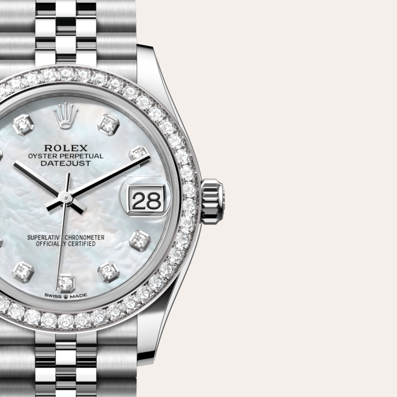 rolex datejust in white rolesor - combination of oystersteel and white gold, m278384rbr-0008 - watch dial - ben bridge
