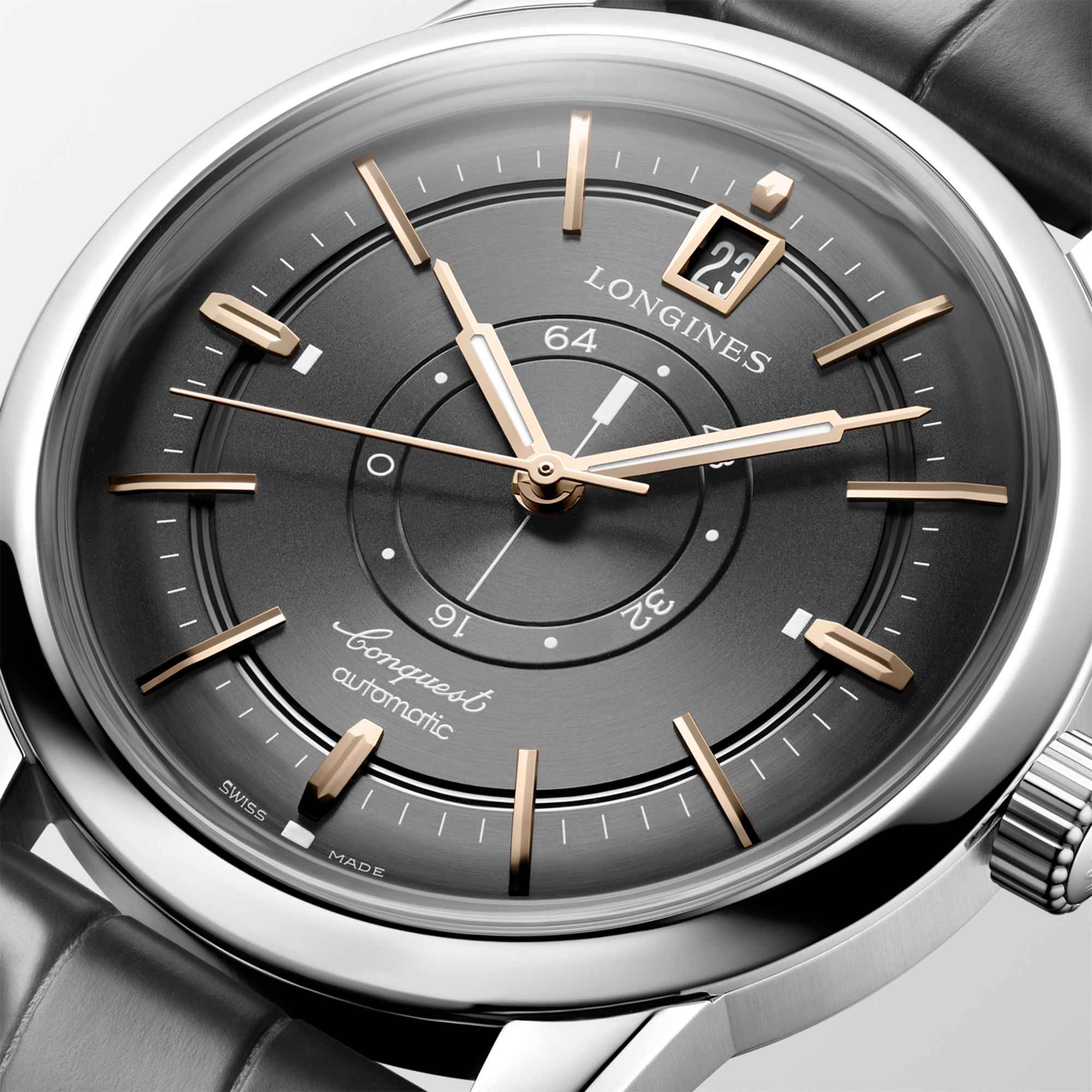 Longines Conquest Heritage Central Power Reserve Anthracite Black Dial Watch, 38mm