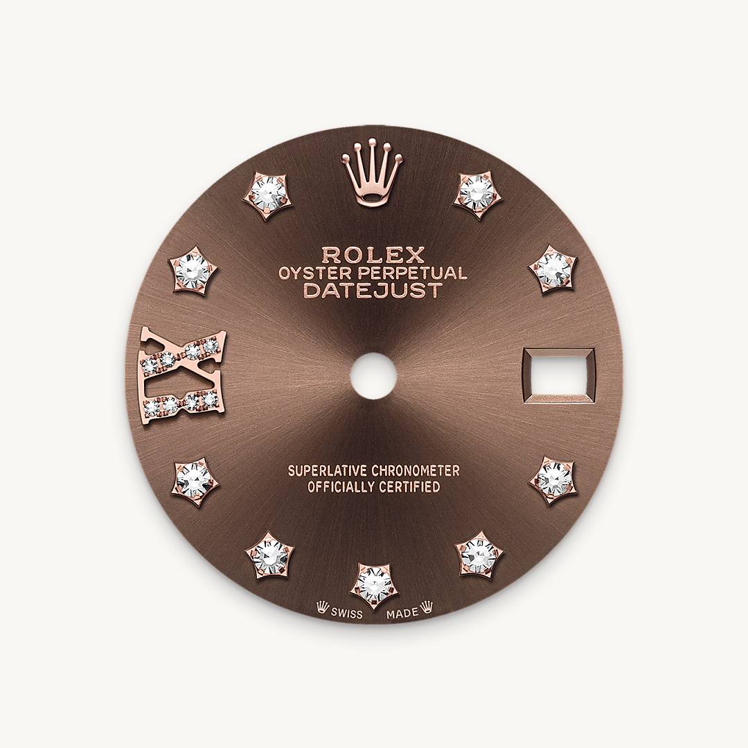 rolex lady-datejust in 18 ct everose gold, m279135rbr-0001 - chocolate dial - ben bridge