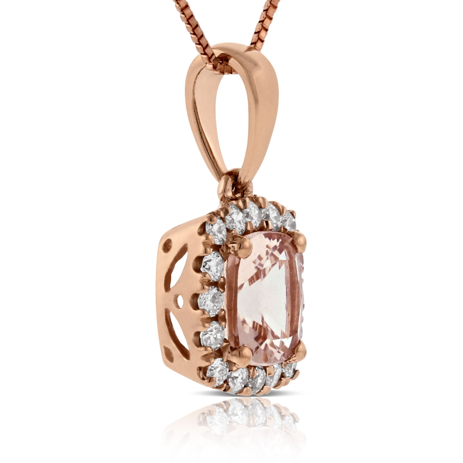 Rose Gold Morganite & Diamond Pendant 14K