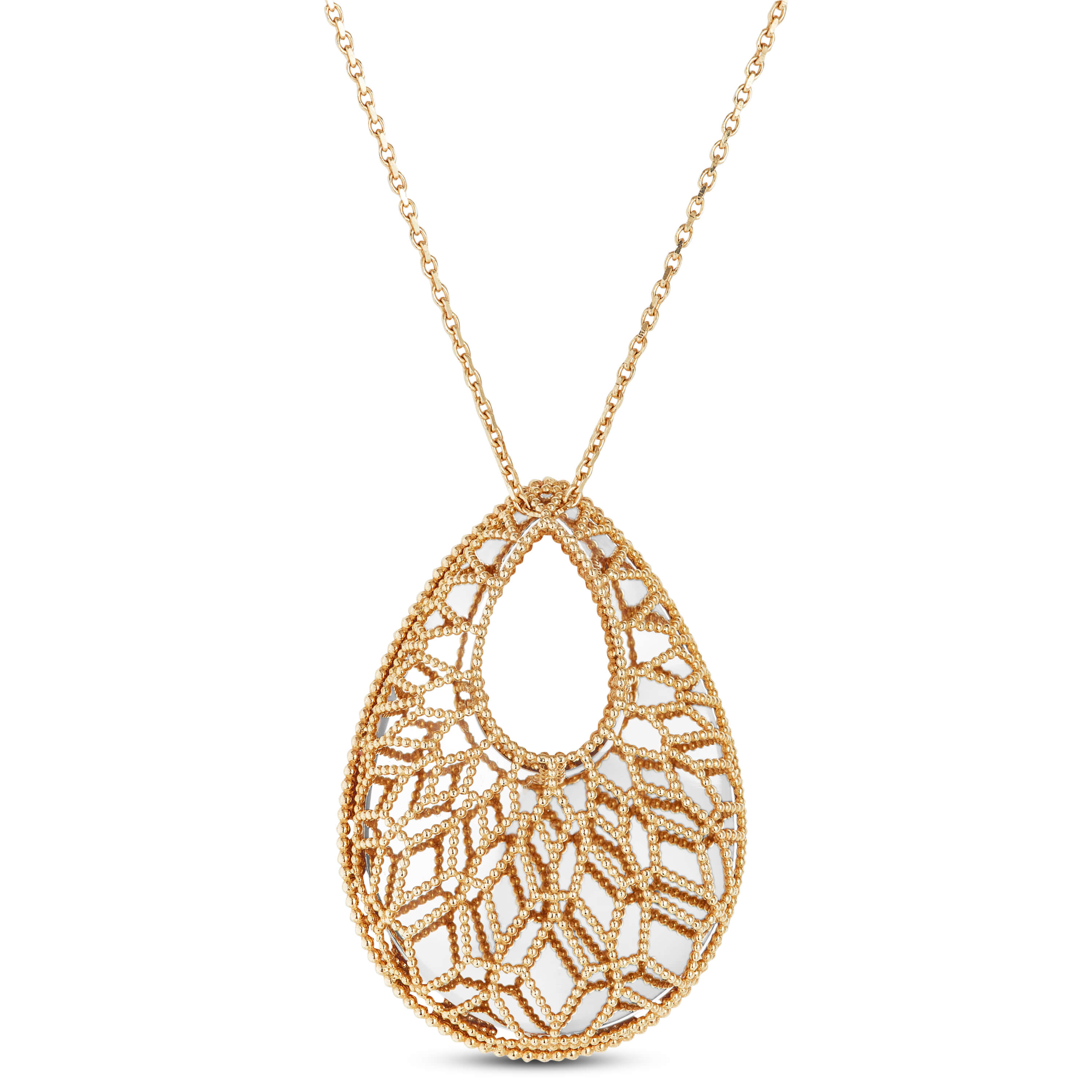Toscano Two-Tone Mirrored & Beaded Pear Shaped Necklace 14K