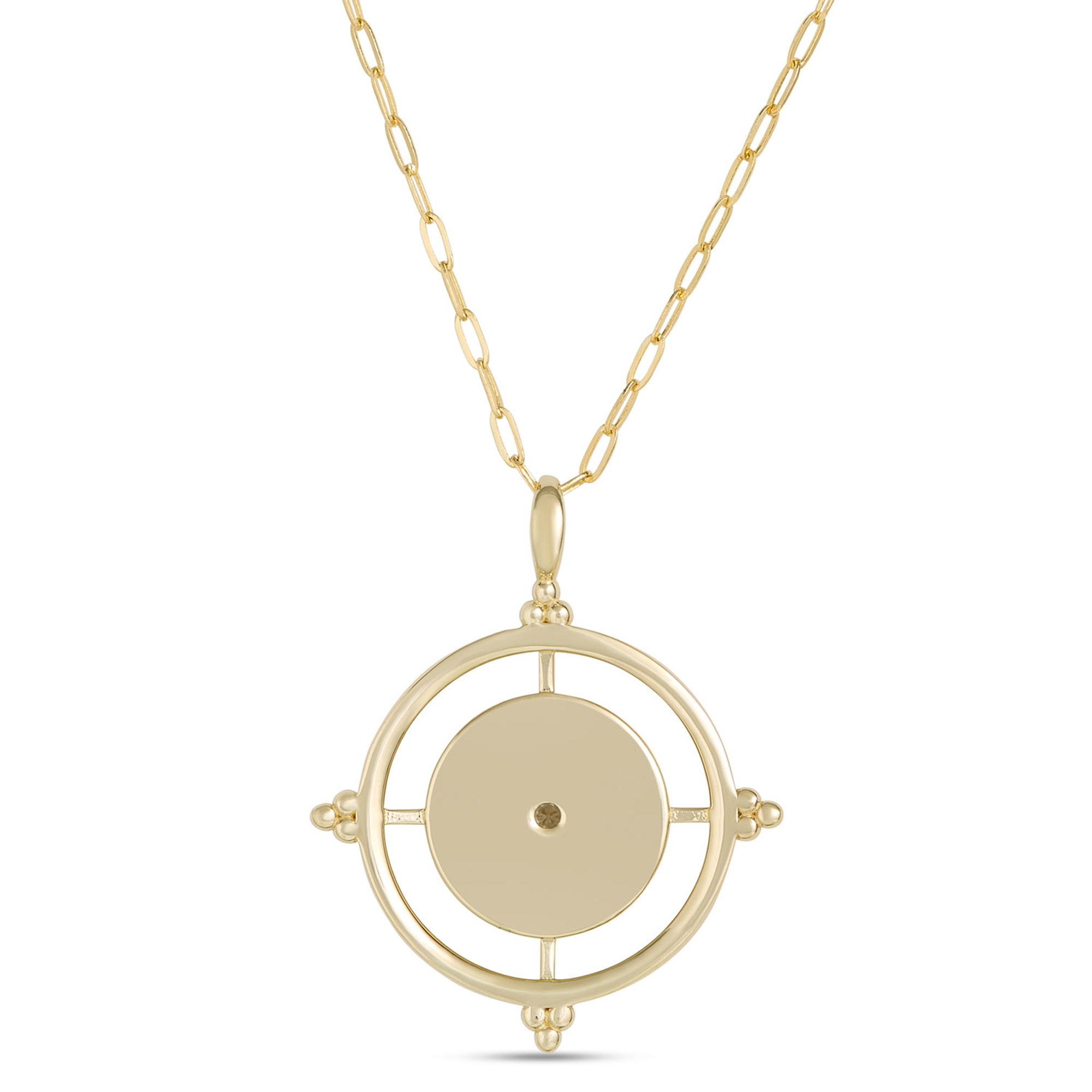 Compass Pendant Necklace with Ikuma Diamond, 14K Yellow Gold