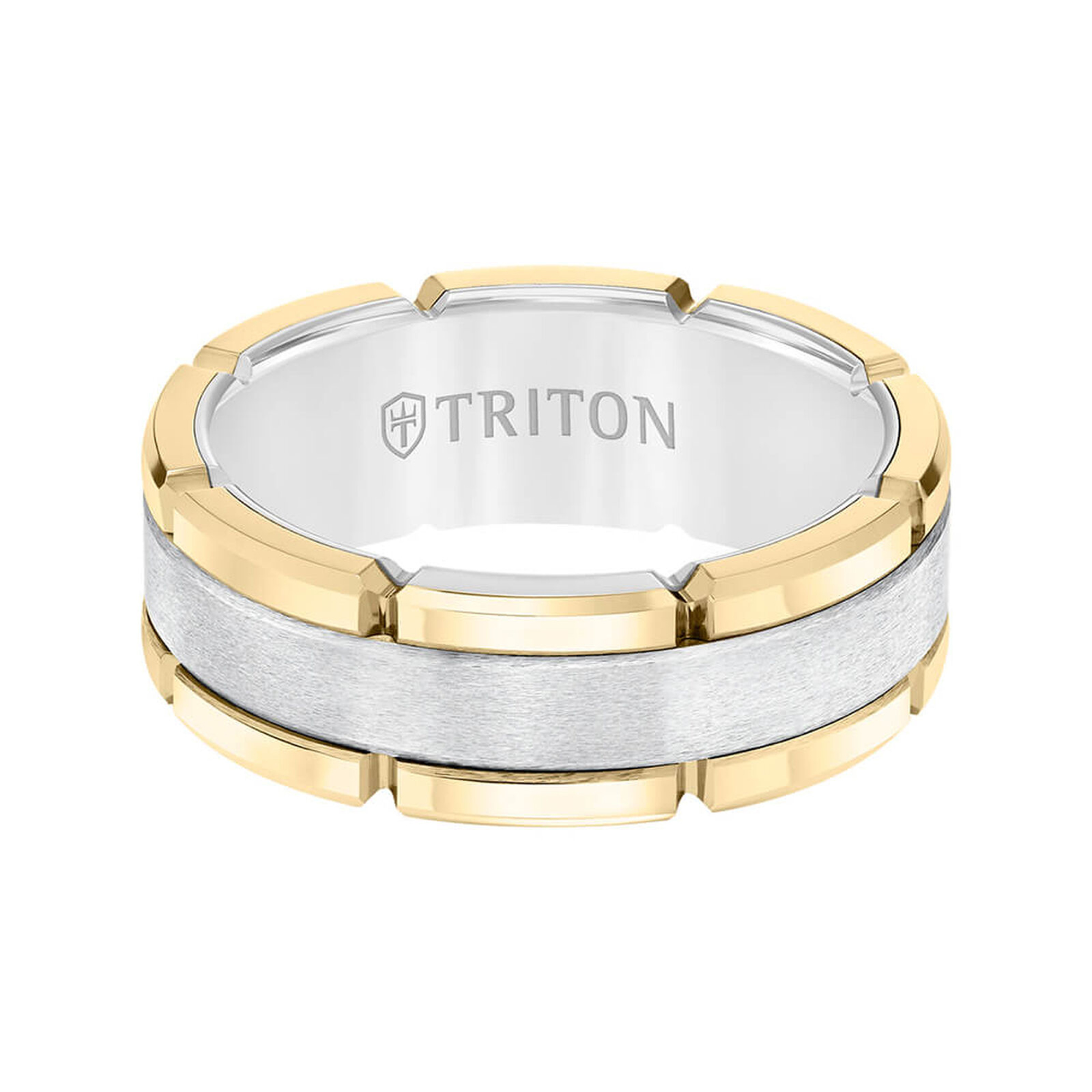 TRITON Contemporary Comfort Fit Brush Finish Yellow Link Edge Band in White Tungsten, 8 mm&nbsp;
