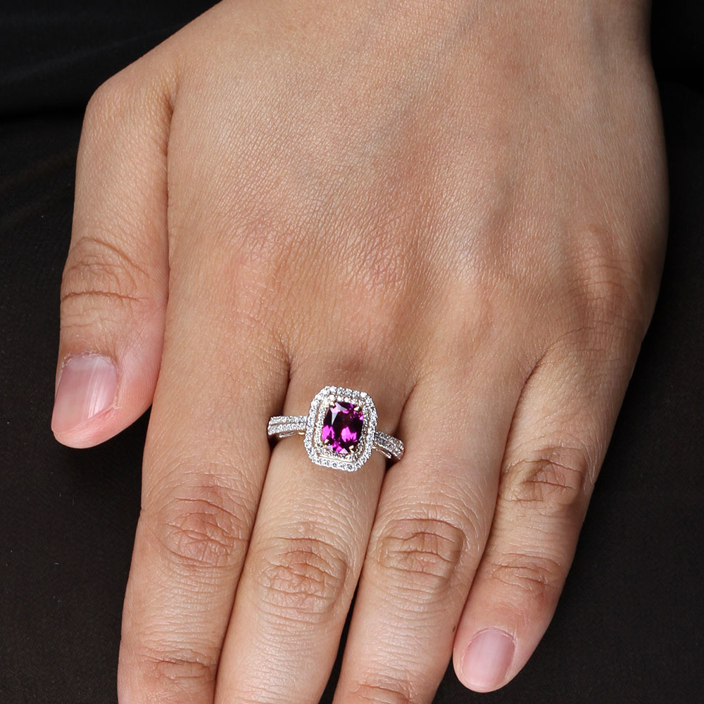 Gem Treasures 1.51ctw Purple Garnet & White Zircon 3-Stone Ring
