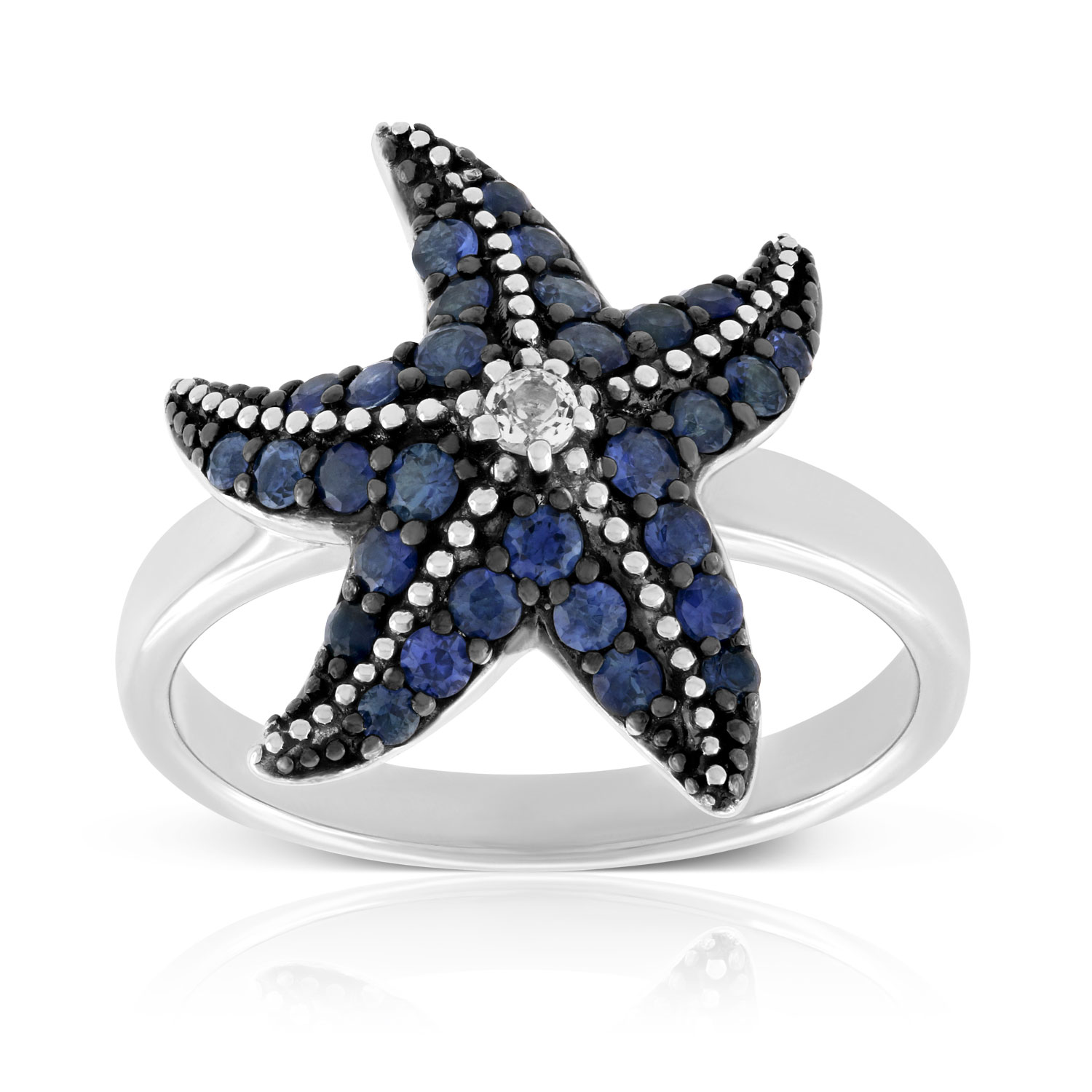 Sapphire & White Topaz Starfish Ring