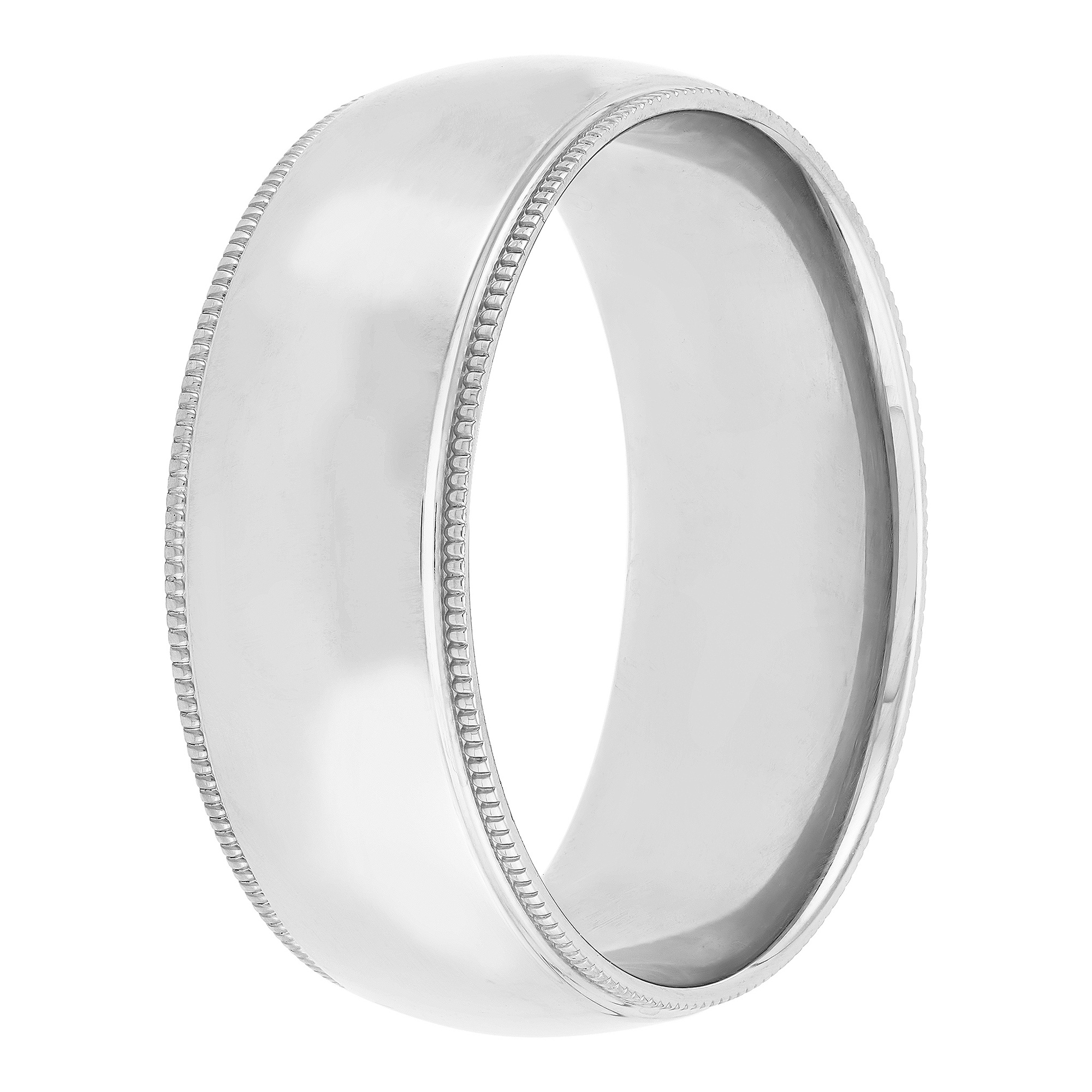 White Gold Polished Milgrain Edge Comfort Fit 8mm Band 18K