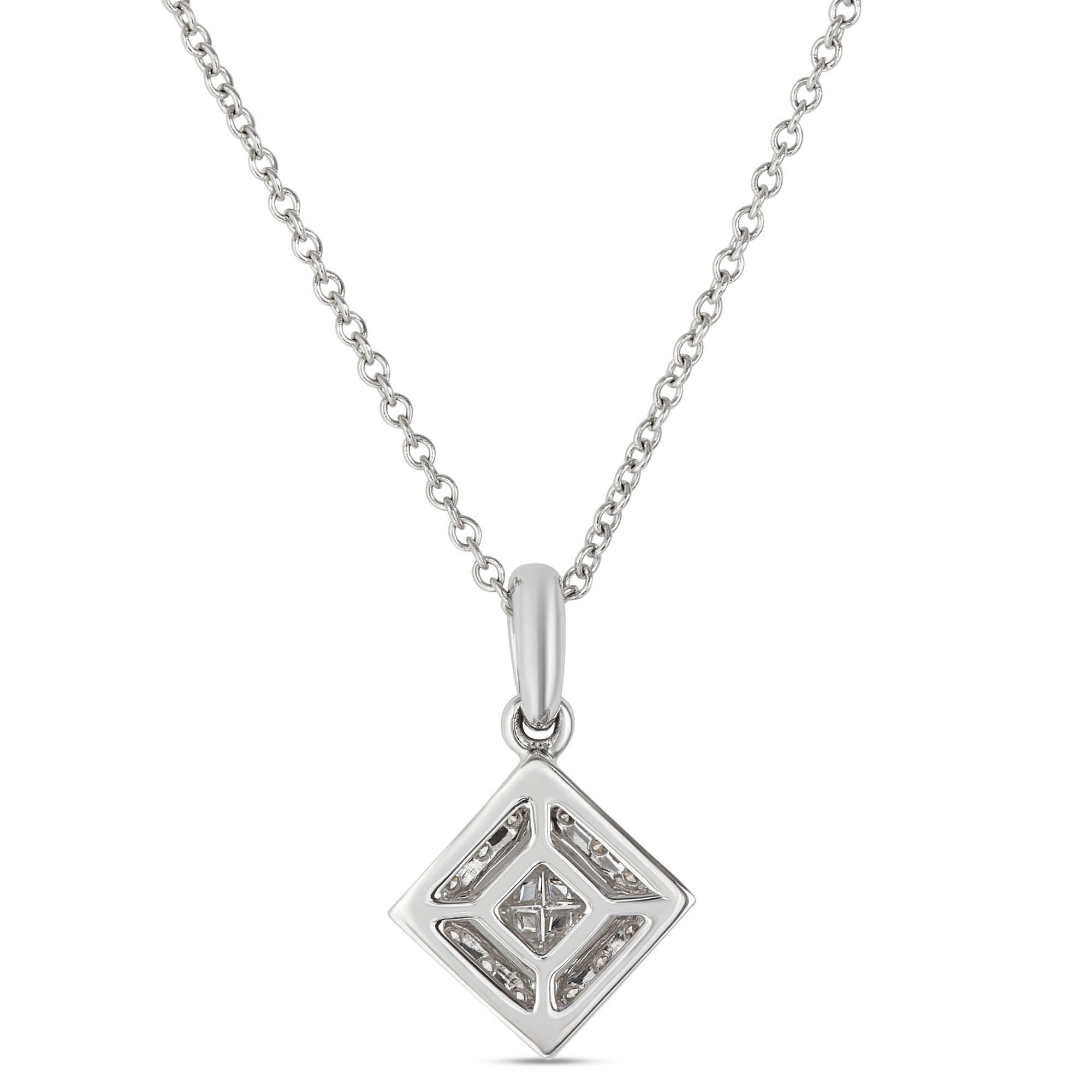 Princess Cut Diamond Halo Necklace 14K