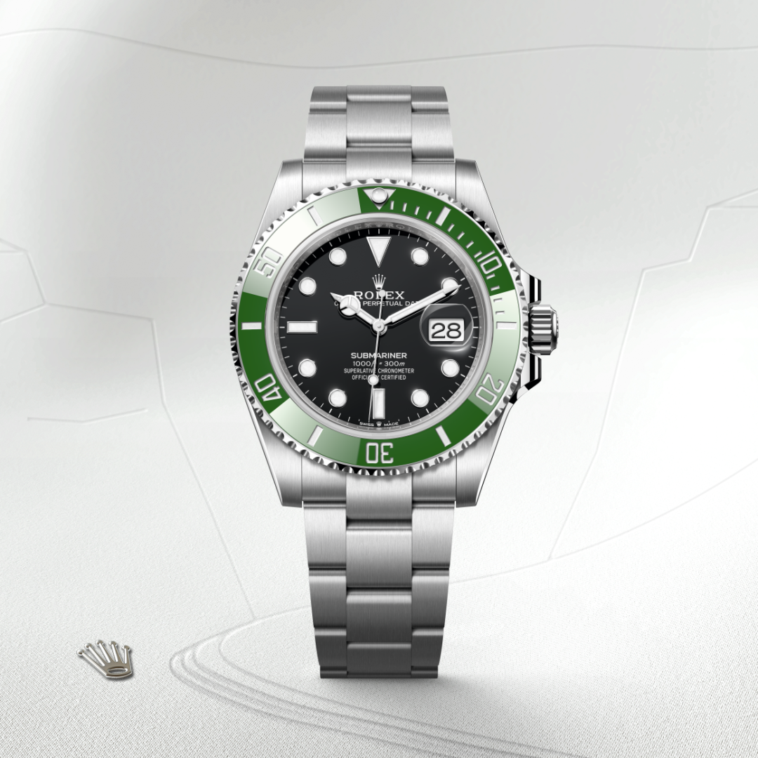rolex submariner in oystersteel, m126610lv-0002 - watch with background color - ben bridge