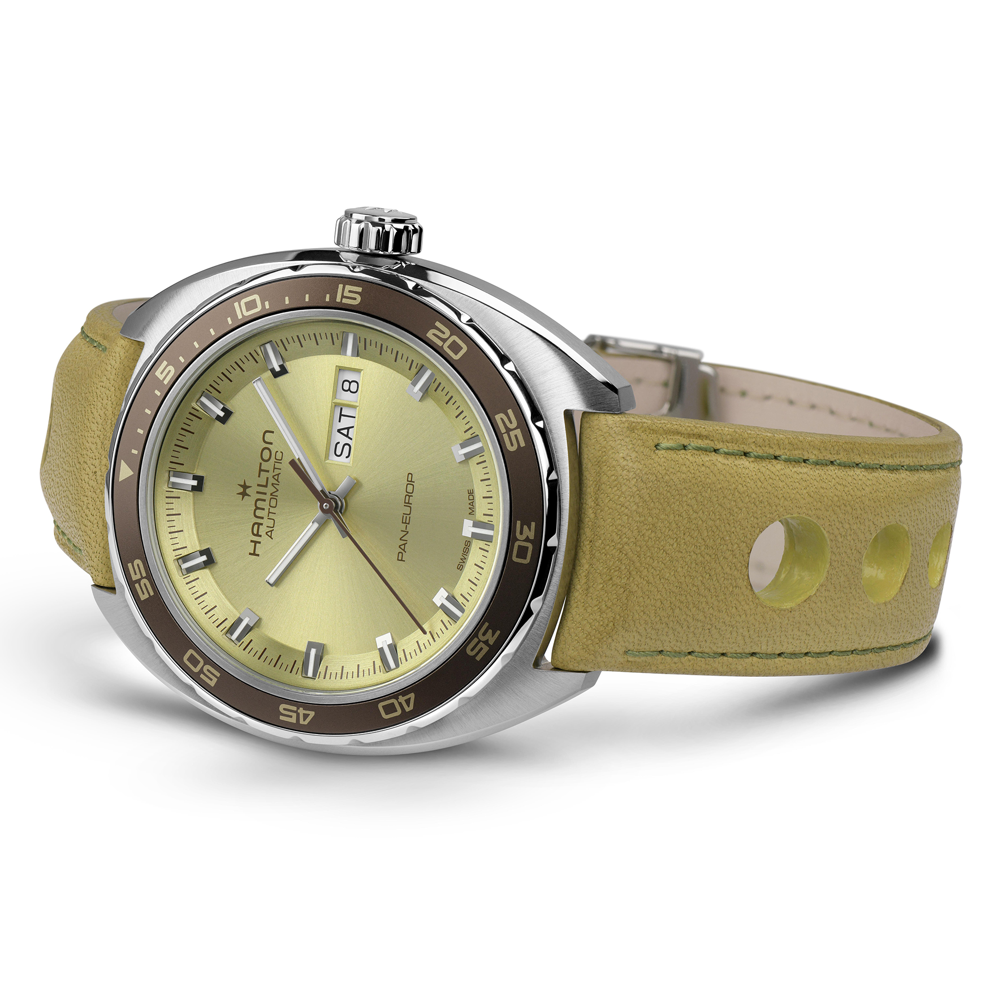 Hamilton American Classic Pan Europ Day Date Auto Green Dial Watch, 42mm